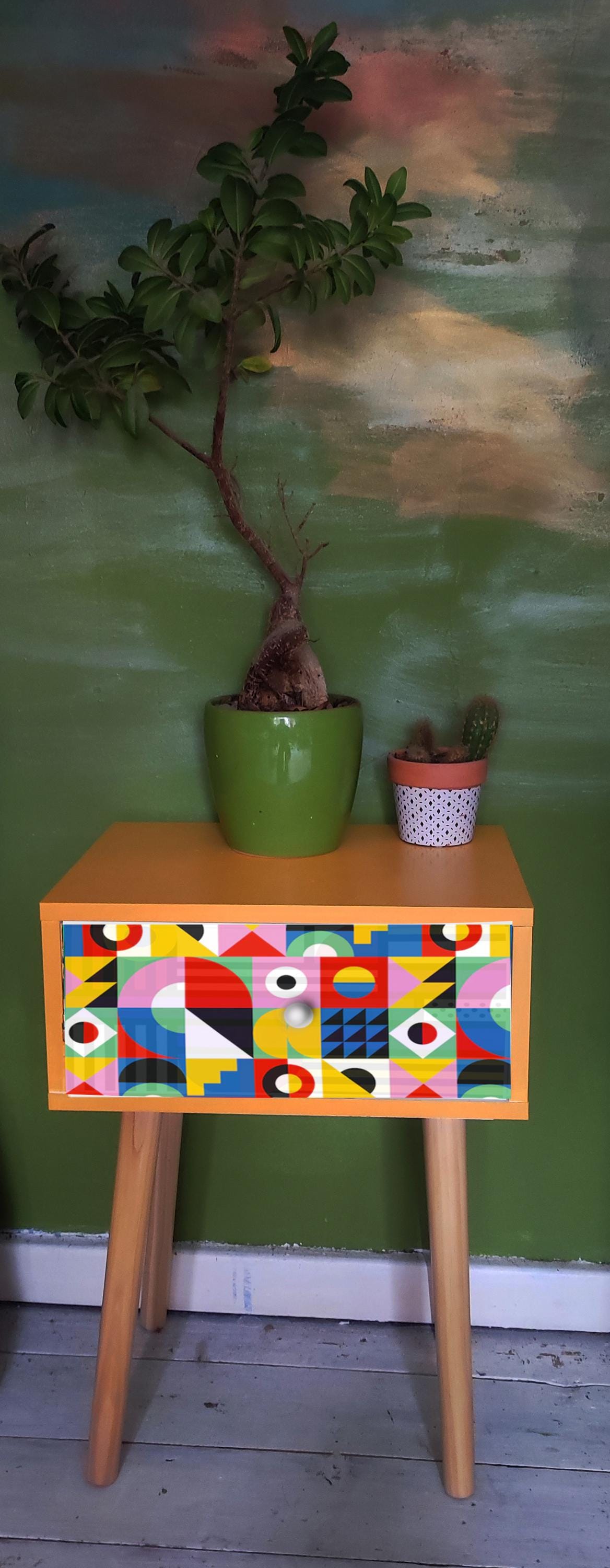 Bedside Table - Space-Saving Modern Design with Custom Pattern & Color Choices - Perfect for Bedroom, Living Room,