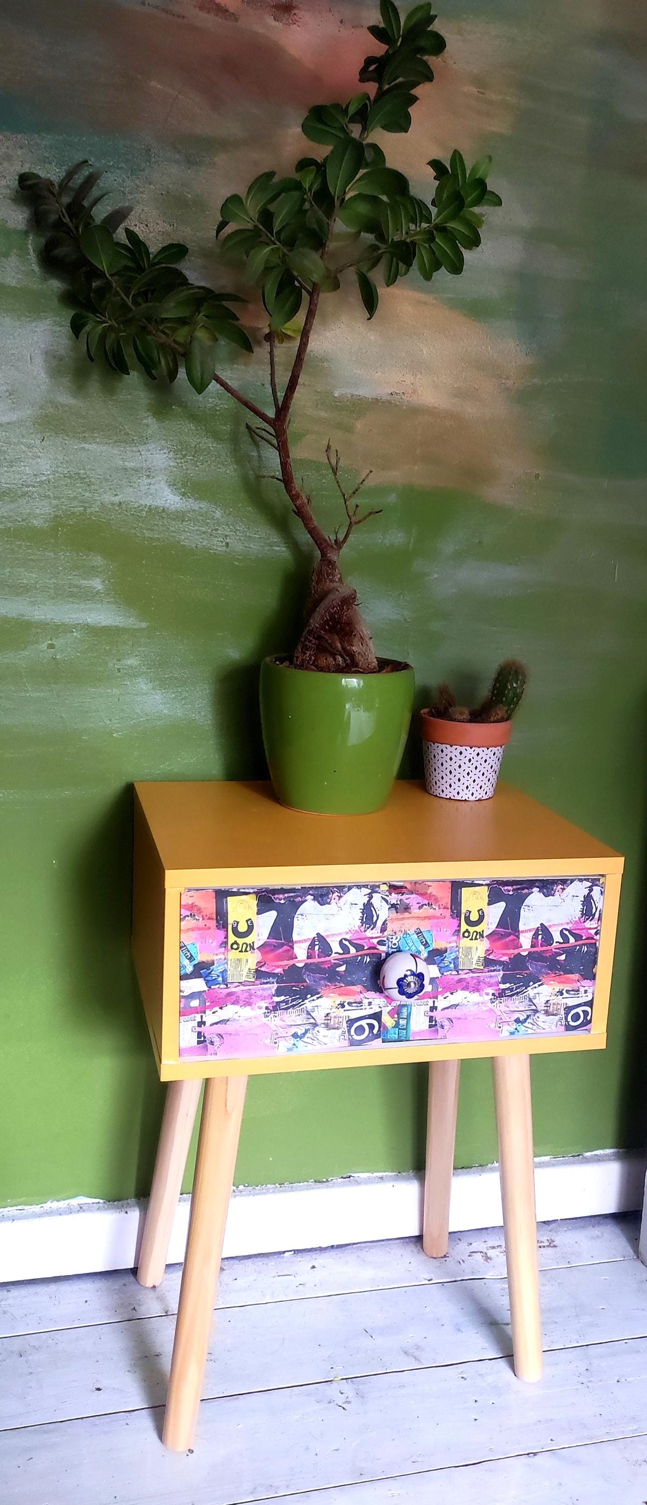 Bedside Table - Space-Saving Modern Design with Custom Pattern & Color Choices - Perfect for Bedroom, Living Room,