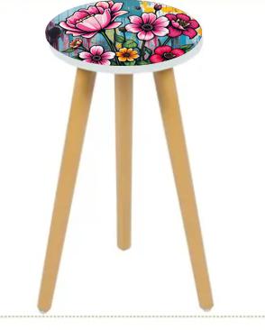 Retro Planter Table with Custom Design - High-Quality Wood Stand, Water-Resistant Paint, Unique Home Decor