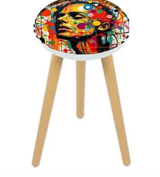Retro Planter Table with Custom Design - High-Quality Wood Stand, Water-Resistant Paint, Unique Home Decor