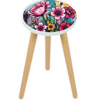 Retro Planter Table with Custom Design - High-Quality Wood Stand, Water-Resistant Paint, Unique Home Decor