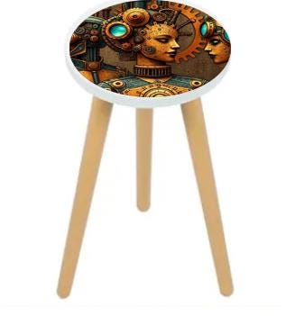 Retro Planter Table with Custom Design - High-Quality Wood Stand, Water-Resistant Paint, Unique Home Decor
