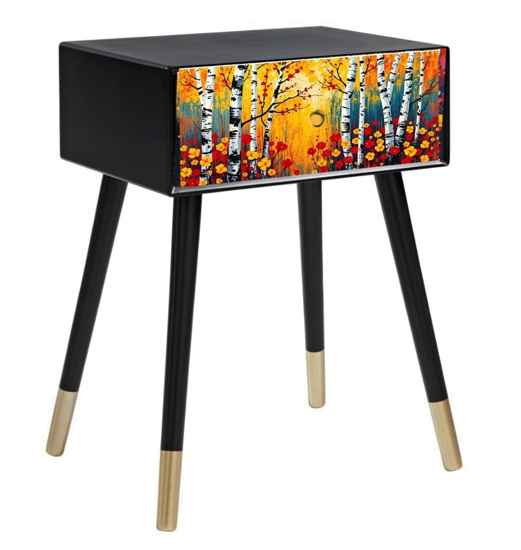 Vintage Style Bedside Table with Custom Design Front | Retro MDF Wood Nightstand | Hand-Painted Home Decor Accent