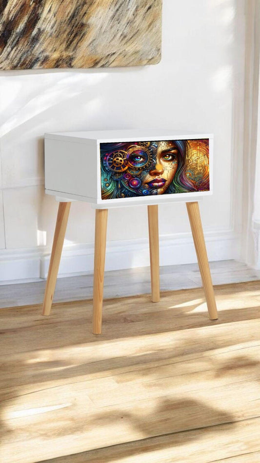 Steampunk-inspired Bedside Table with Custom Colour, Design, and Leg Options for Stylish Bedroom Transformation
