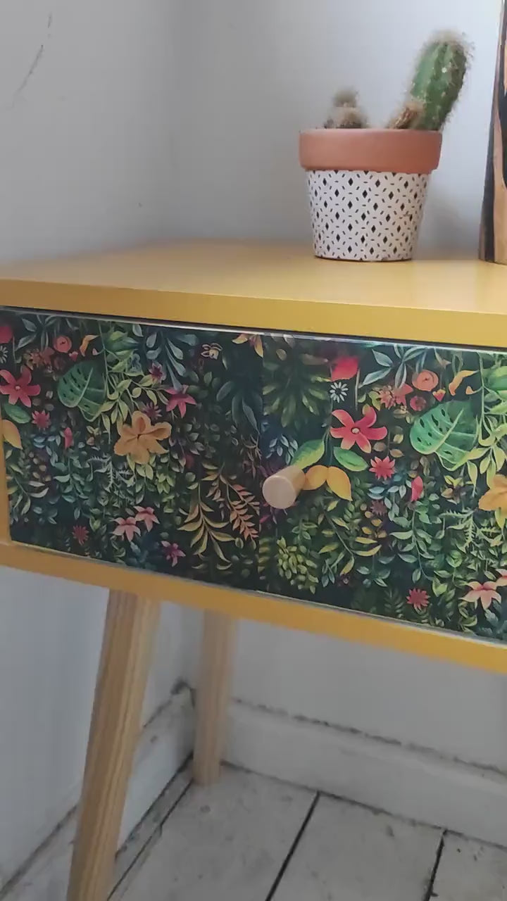 Bedside Table - Space-Saving Modern Design with Custom Pattern & Color Choices - Perfect for Bedroom, Living Room,