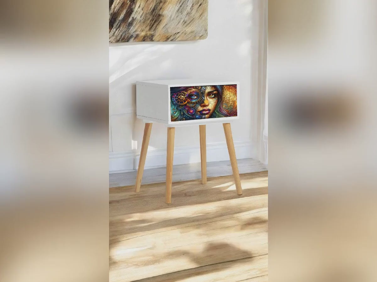 Steampunk-inspired Bedside Table with Custom Colour, Design, and Leg Options for Stylish Bedroom Transformation